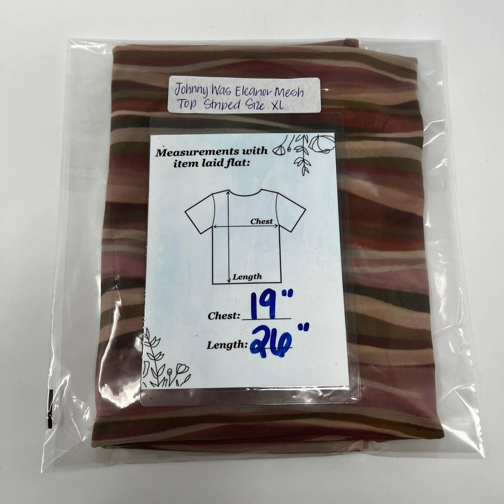 Johnny Was Eleanor Mesh Short SleeveTop Striped Pink Brown Women's Size XL - Picture 7 of 9